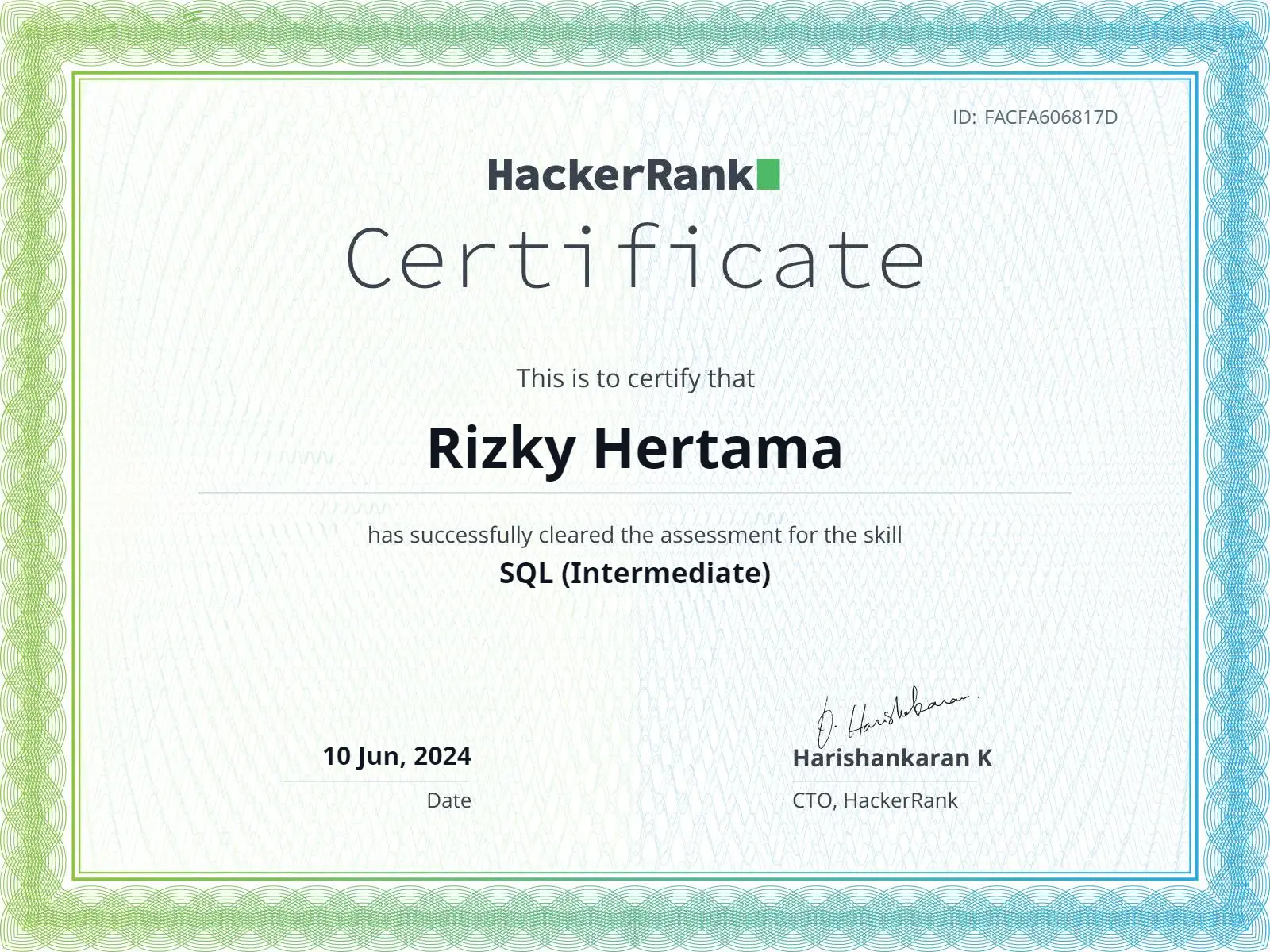 SQL certificate